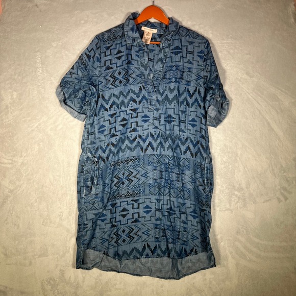Philosophy Dresses & Skirts - Philosophy Shirt Dress Womens Size‎ M Blue Aztec Print Tencel Geometric Shift